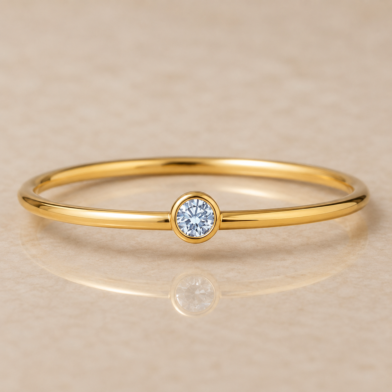 14K Yellow Gold Filled 2mm Sky Blue Cubic Zirconia Ring | Dainty Bezel Set Stackable Ring | Minimalist Birthstone Jewelry