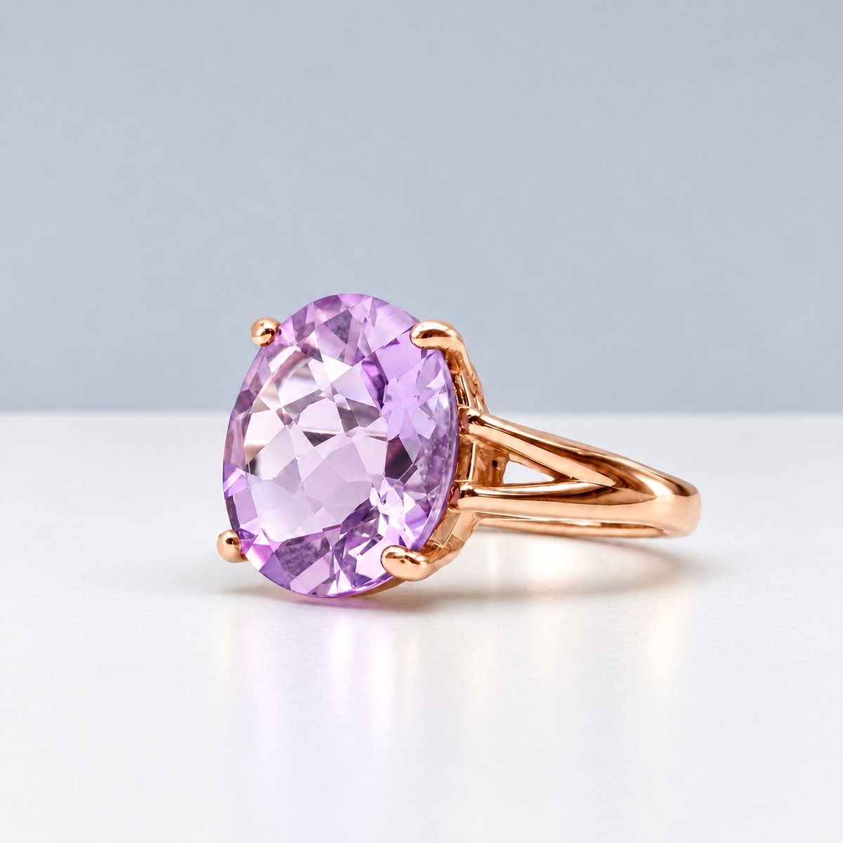 4.5ct Oval Rose de France Amethyst Ring in Solid Gold