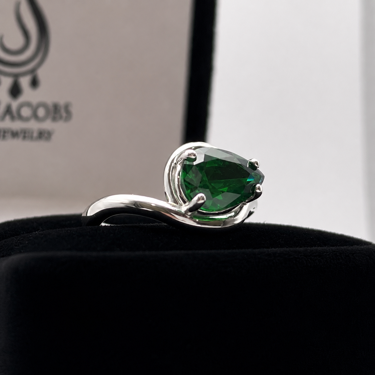 Pear Cut Emerald Ring Side Set Green Teardrop Gemstone Ring | Handmade Fine Jewelry