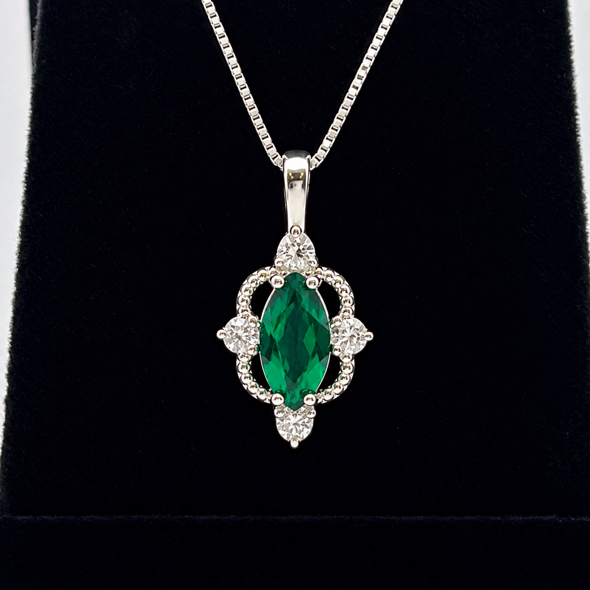 2ct Marquise Cut Emerald Necklace | White Sapphire Accent