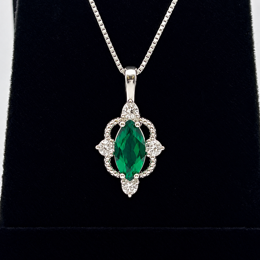2ctw Marquise Cut Emerald Necklace | White Sapphire Accents