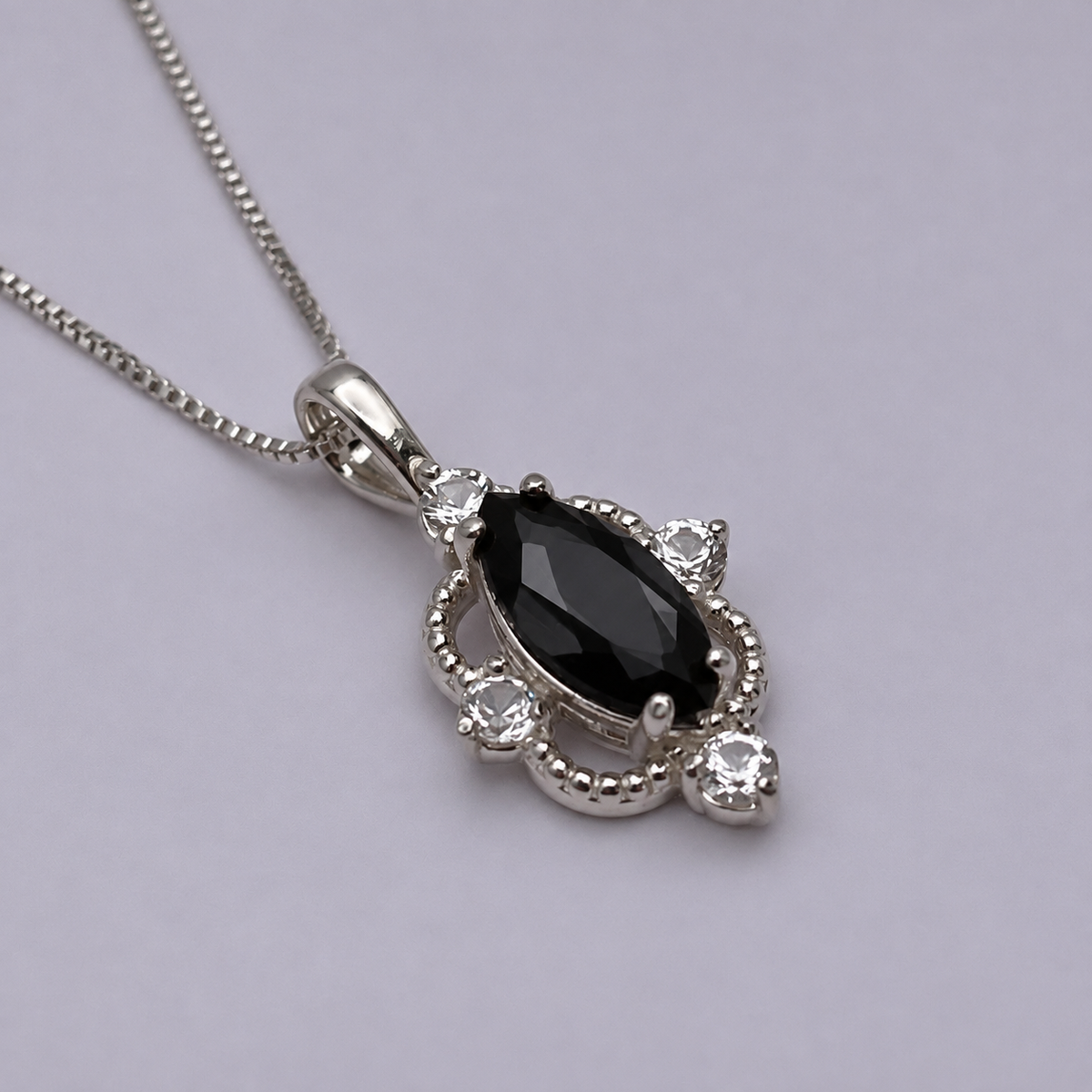 Marquise Black Onyx & White Sapphire Pendant Necklace