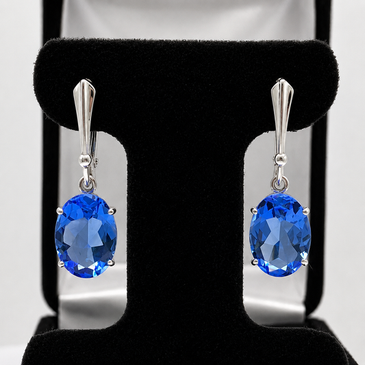 9 Carat Oval Paraiba Blue Quartz Leverback Earrings in Sterling Silver