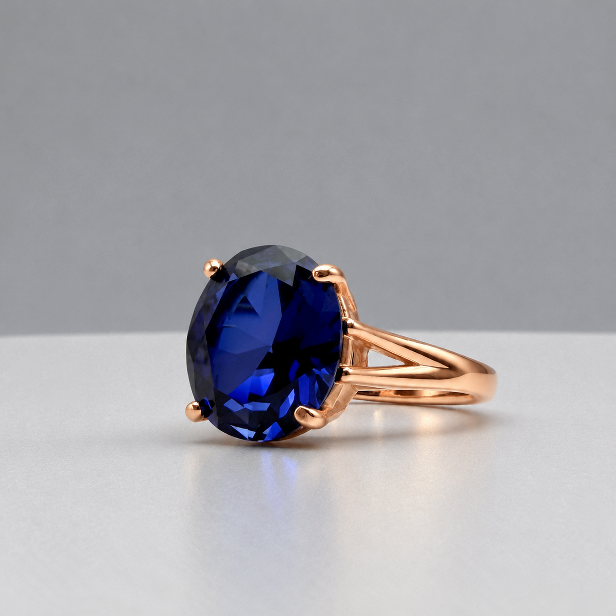 5ct Oval Cut Blue Sapphire Split Shank Ring