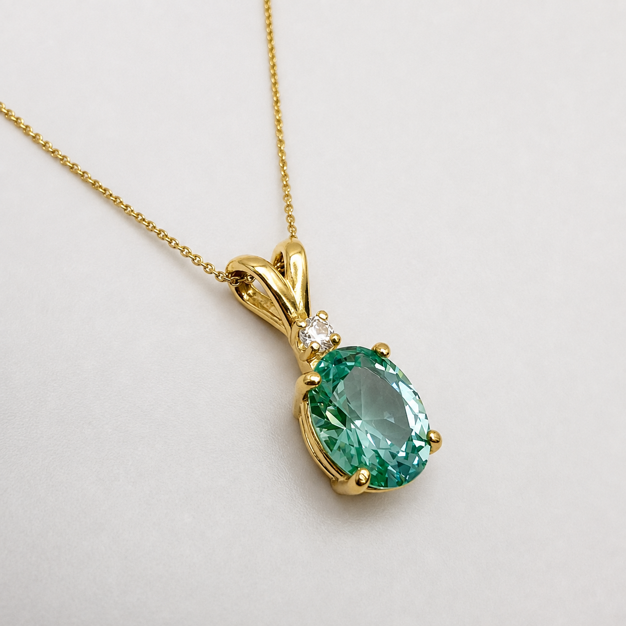 3ct Oval Mint Green Spinel & White Sapphire Pendant Necklace