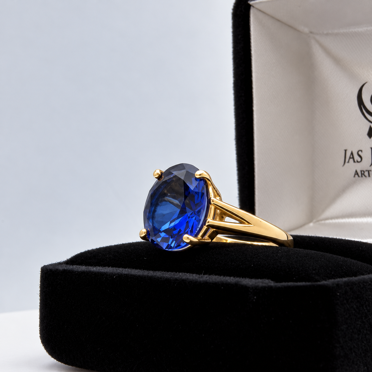 5ct Oval Cut Blue Sapphire Split Shank Ring