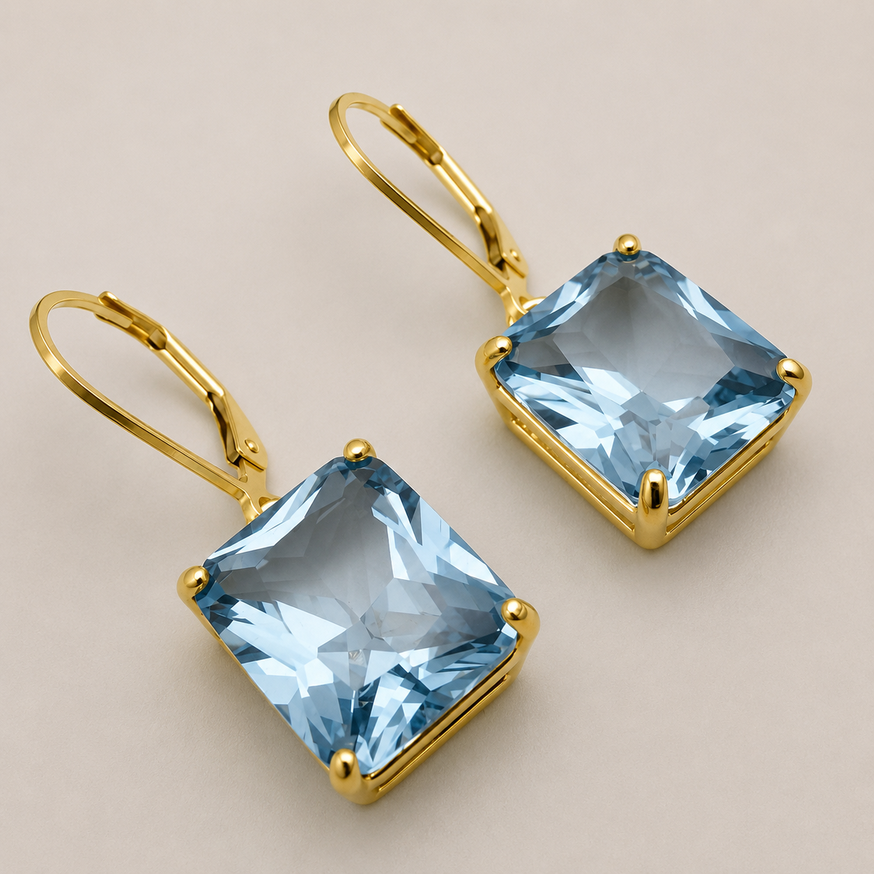 12ctw Emerald Cut Blue Spinel Earrings | Statement Dangle Earrings | Blue Gemstone Leverback Earrings