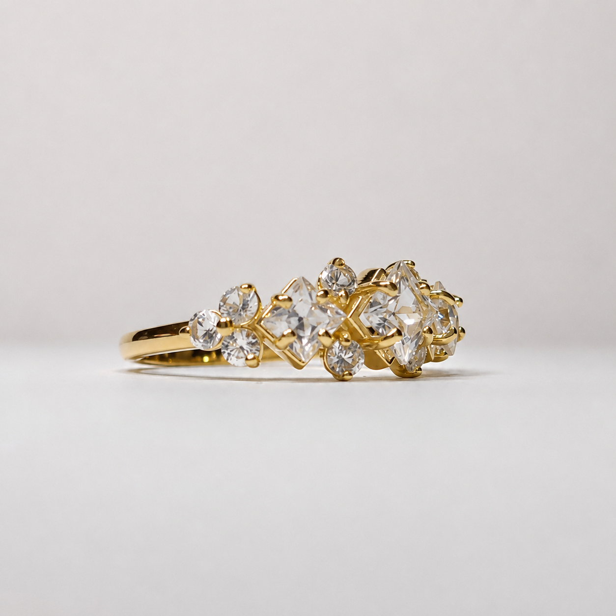 Art Deco Inspired Princess Cut White Sapphire and Diamond Three Stone Ring