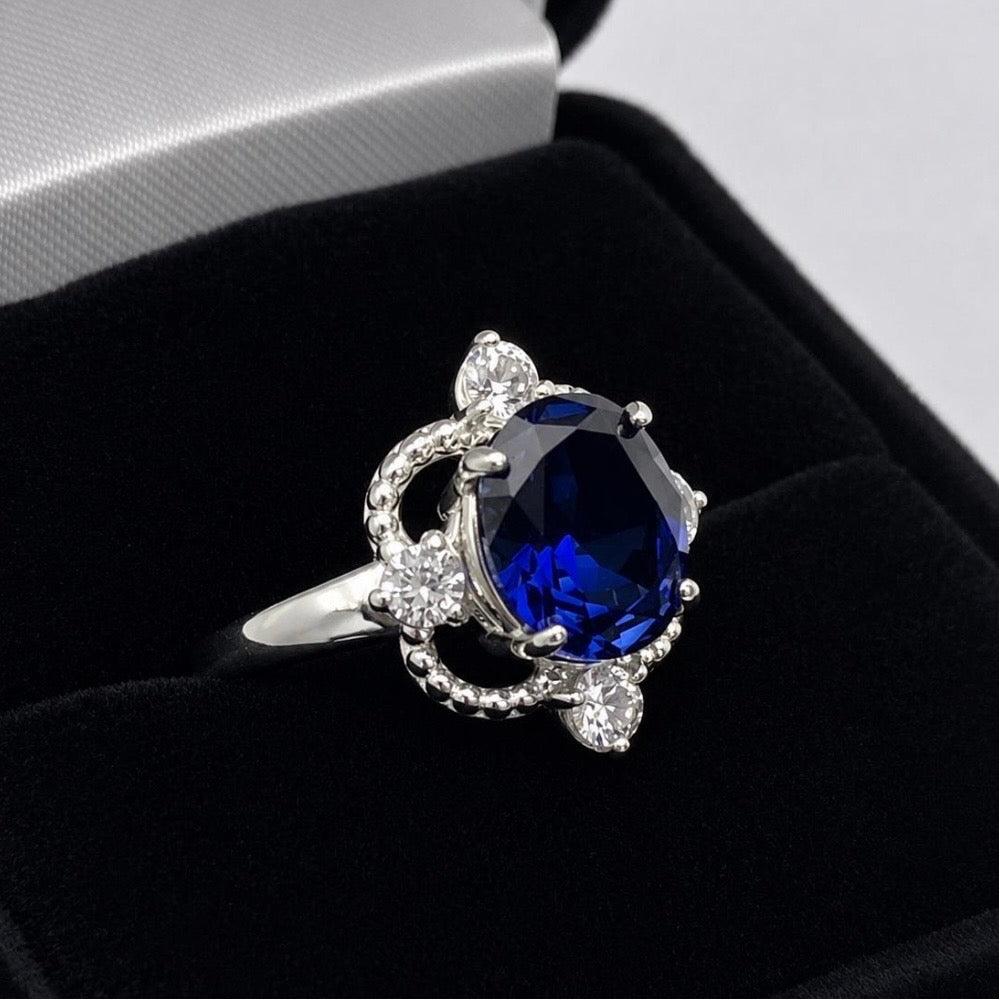 3ct Oval Blue Sapphire & Diamond Vintage-Inspired Ring