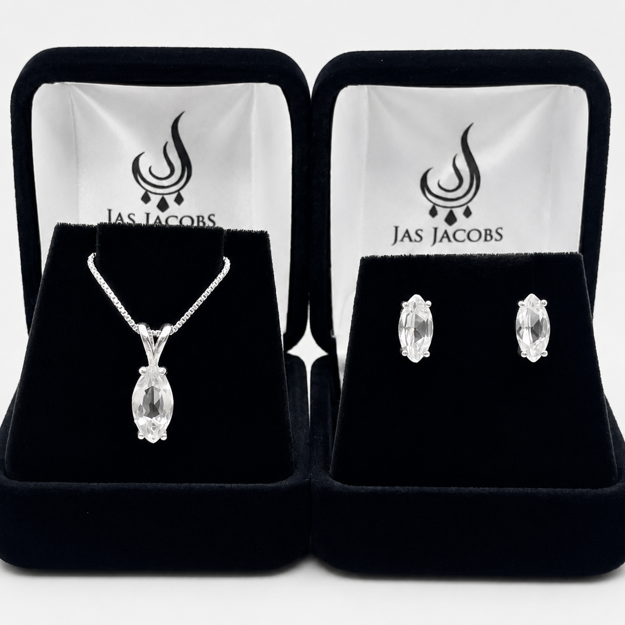 4.5ctw Marquise Cut Colorless White Sapphire Pendant & Stud Earring Jewelry Set