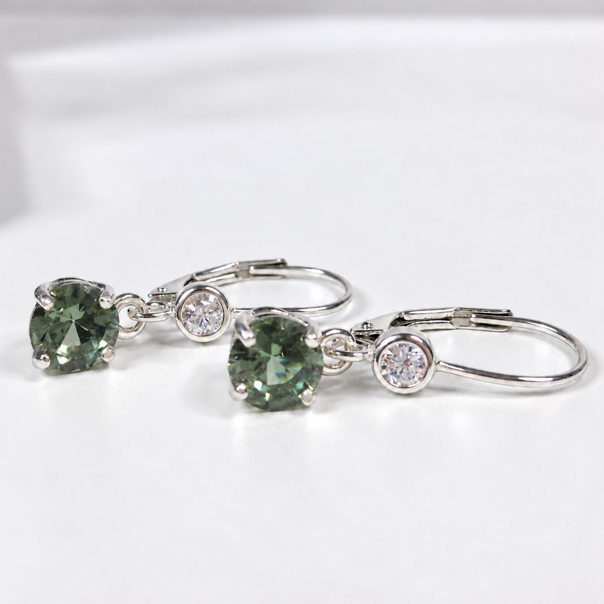 3ctw Green Amethyst Prasiolite & White Topaz Leverback Earrings