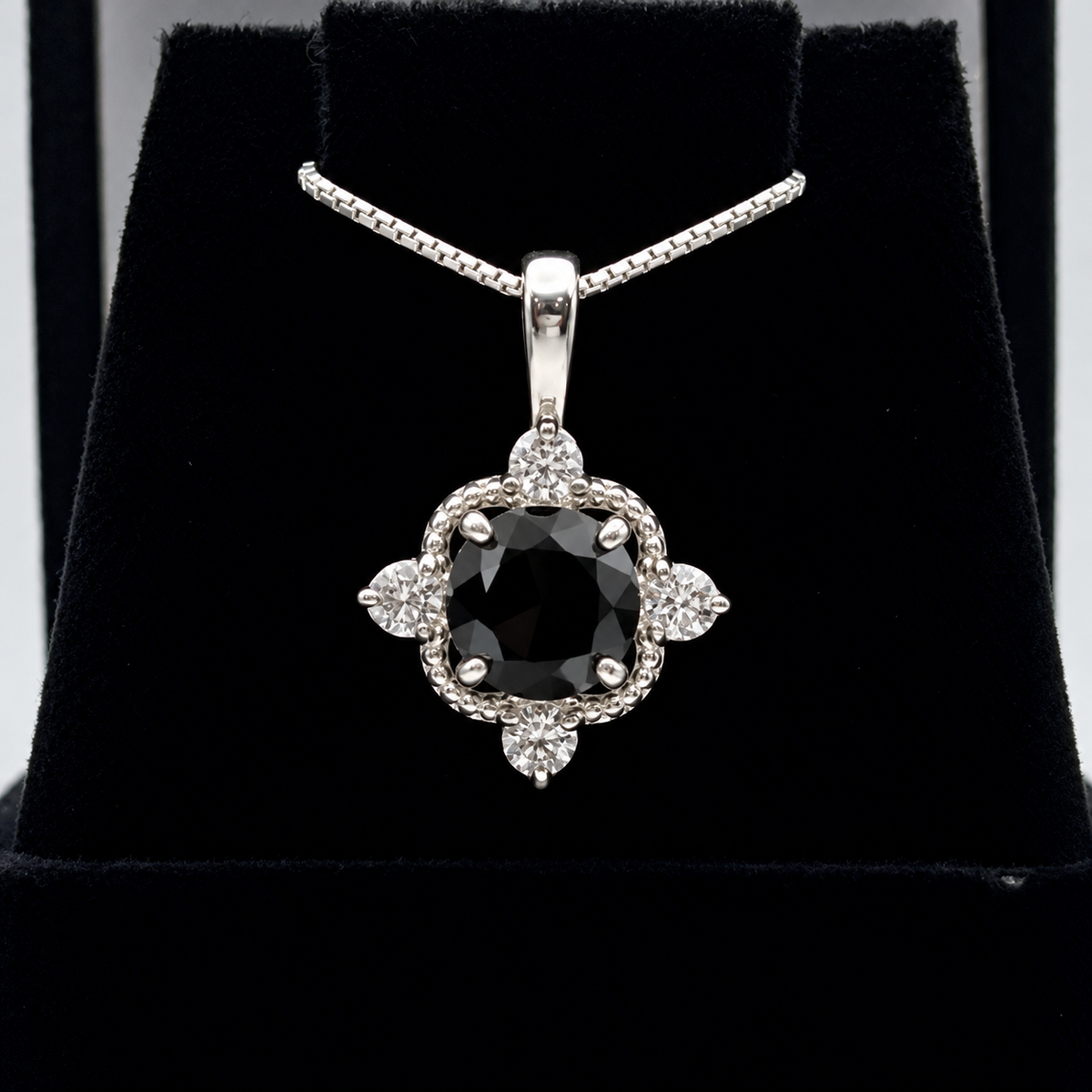 2.4ctw Ornate Black Onyx & White Sapphire Pendant Necklace
