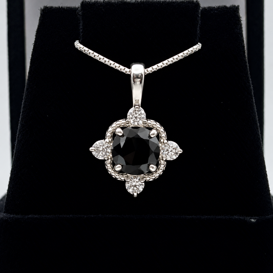 2.4ctw Ornate Black Onyx & White Sapphire Pendant Necklace