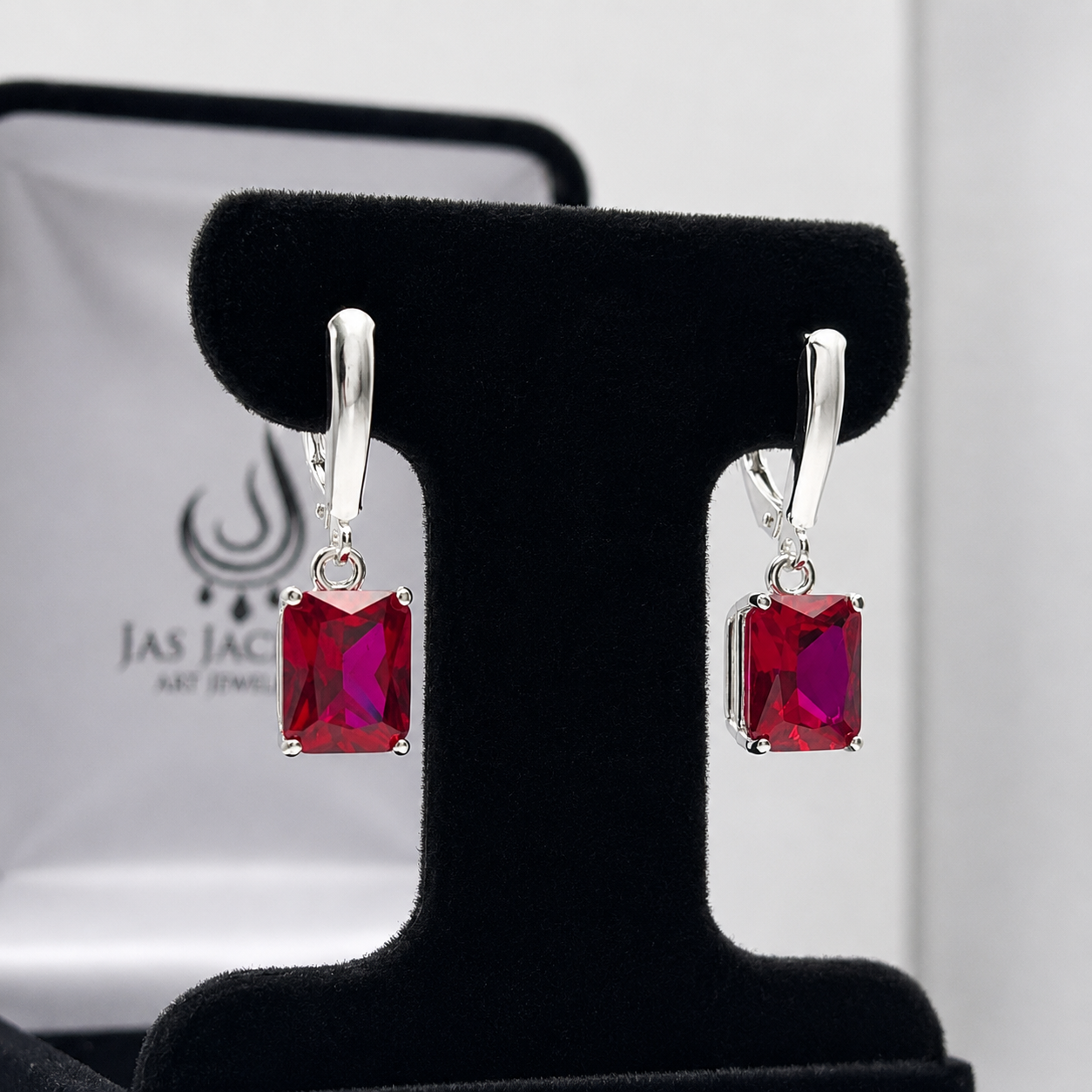 8 CTW Emerald Cut Ruby Earrings