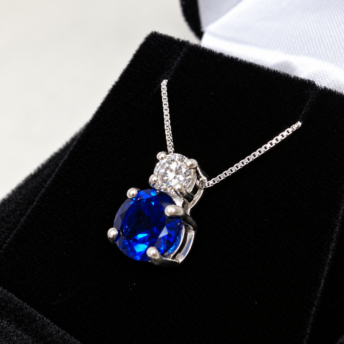 3ctw Blue Sapphire & White Sapphire Slider Necklace