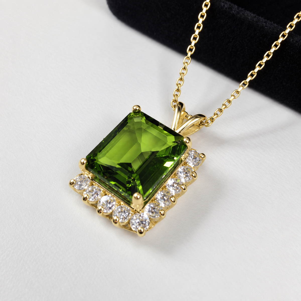 8ctw Emerald Cut Peridot & White Sapphire Halo Pendant