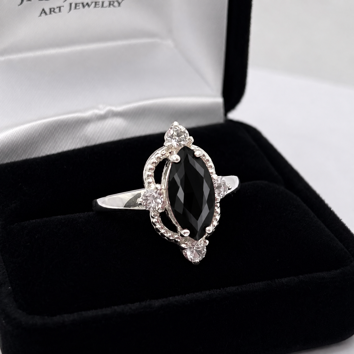 Marquise Black Onyx & White Sapphire Ring
