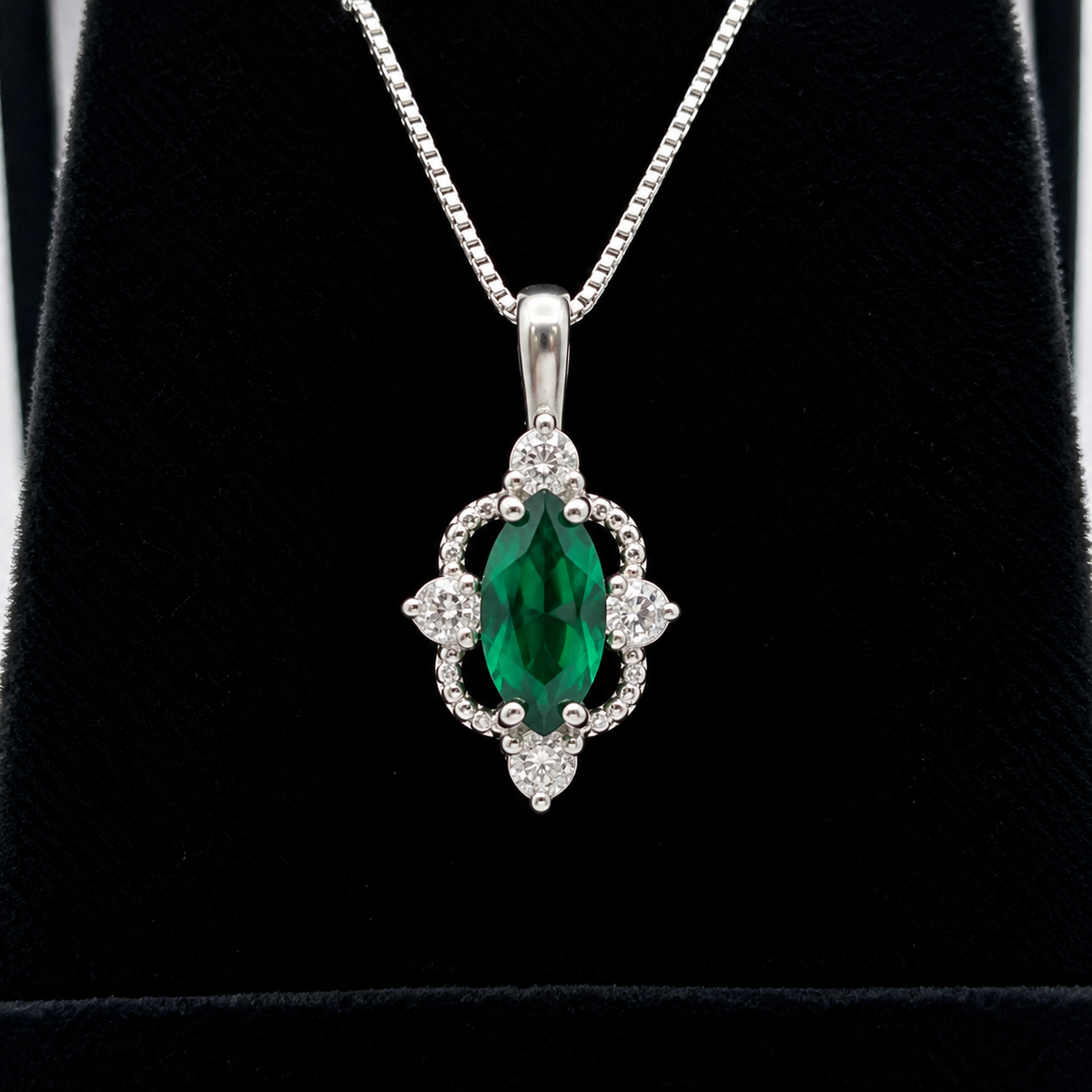 2ct Marquise Cut Emerald Necklace | White Sapphire Accent