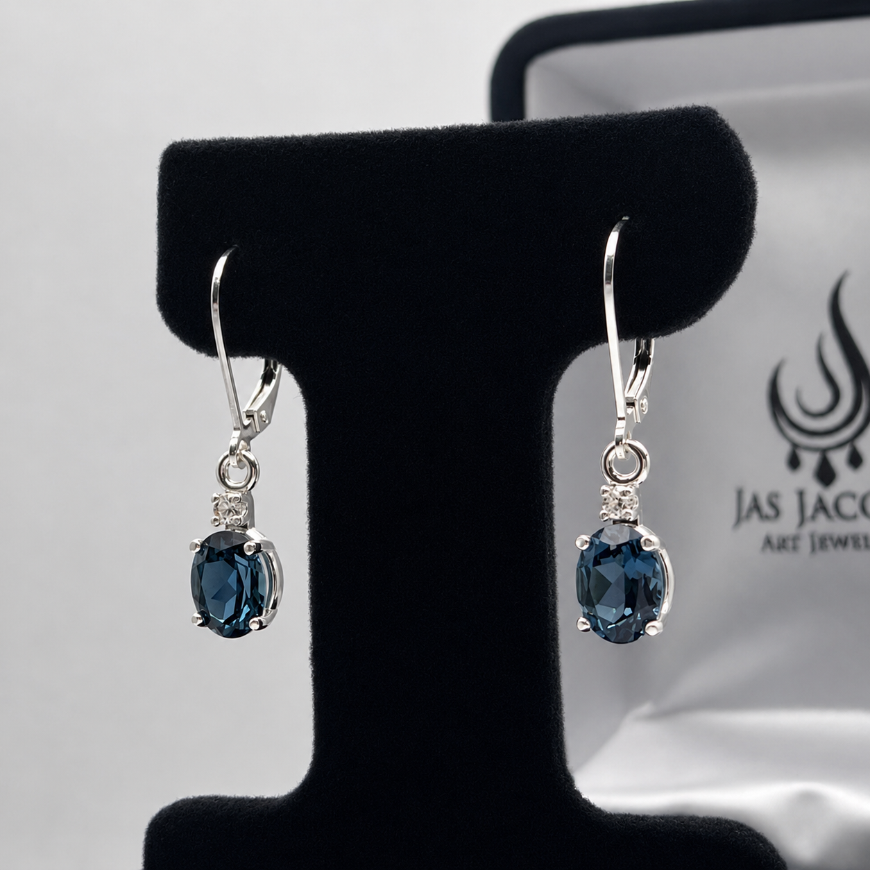 3.2ctw Oval Cut London Blue Topaz & White Sapphire Drop Earrings