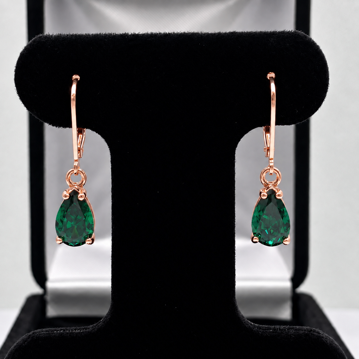 3ctw Pear Cut Emerald Drop Earrings | Solid Gold