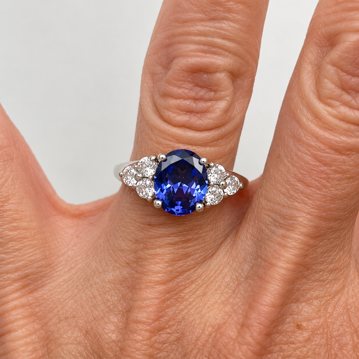4ct Oval Tanzanite & White Sapphire Ring in Sterling Silver