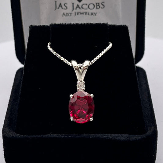 Beautiful 3ct Ruby Necklace Sterling Silver Pendant Necklace with White Sapphire Jewelry Trends Ruby Valentine Gift wife