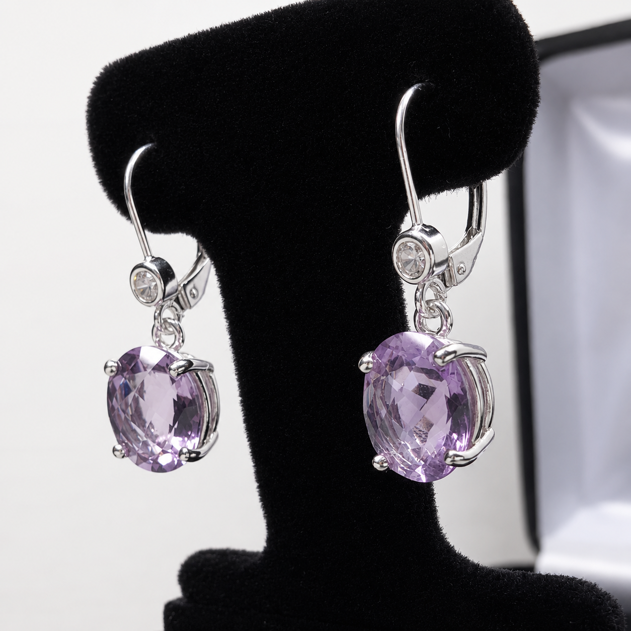 8ctw Rose de France Amethyst Earrings | Oval Cut Lavender Amethyst Dangle Earrings