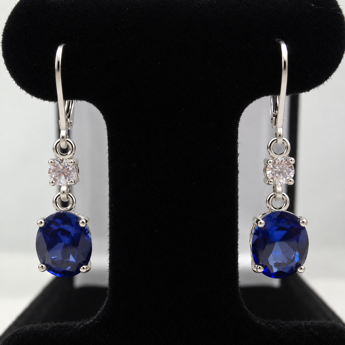 6.6 CTW Oval Cut Blue & White Sapphire Drop Earrings