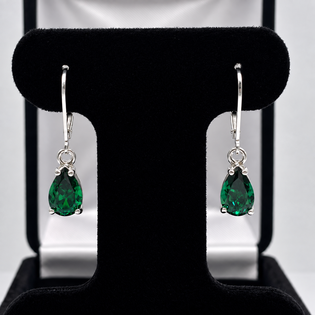 3ctw Pear Cut Emerald Drop Earrings | Sterling Silver