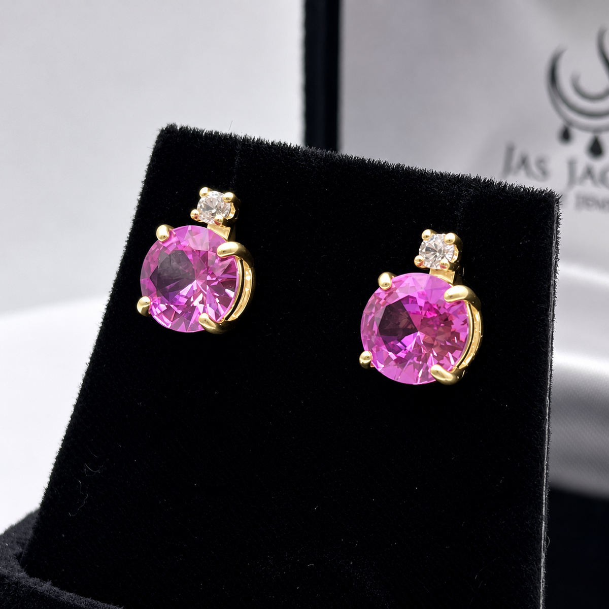 4ctw Brilliant Cut Pink Sapphire Earrings with White Sapphire Accents