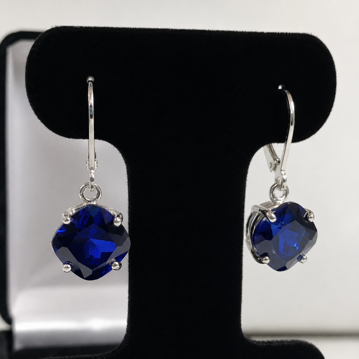 10 CTW Cushion Cut Blue Sapphire Drop Earrings