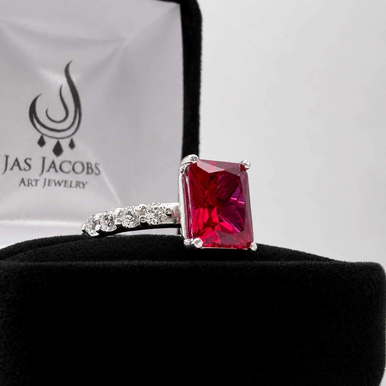 4.64 CTW Emerald Cut Ruby Ring | Diamond Band