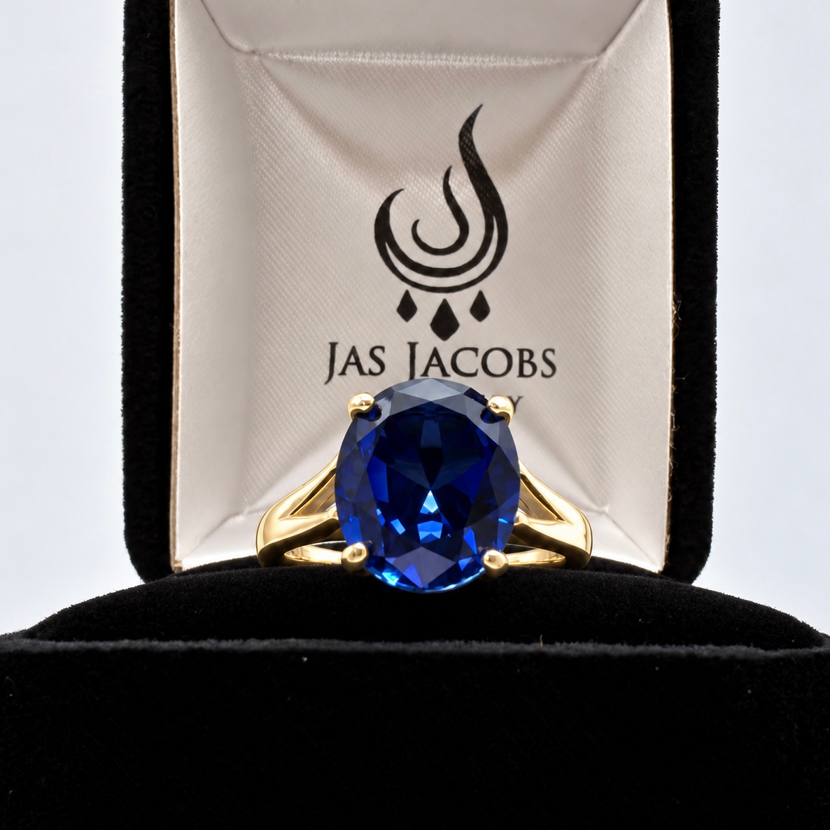 5ct Oval Cut Blue Sapphire Split Shank Ring