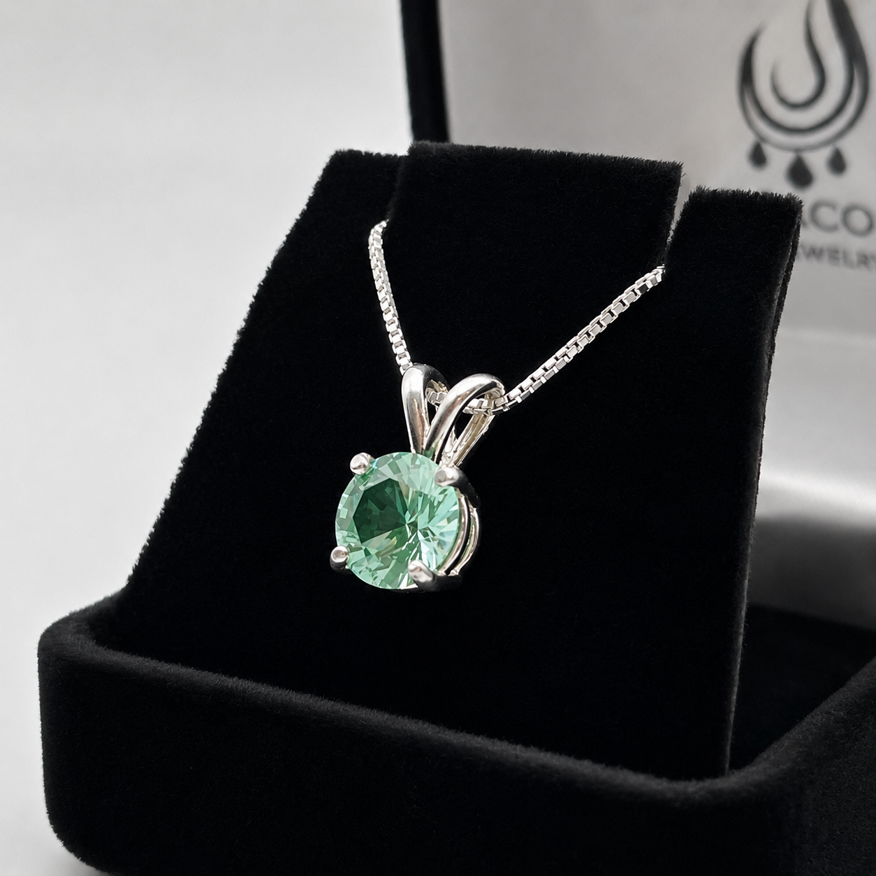2CT Ice Green Spinel Pendant Necklace | Round Cut Solitaire | Mint Green Gemstone Necklace