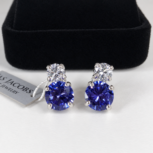 5ctw Round Tanzanite & White Sapphire Drop Stud Earrings