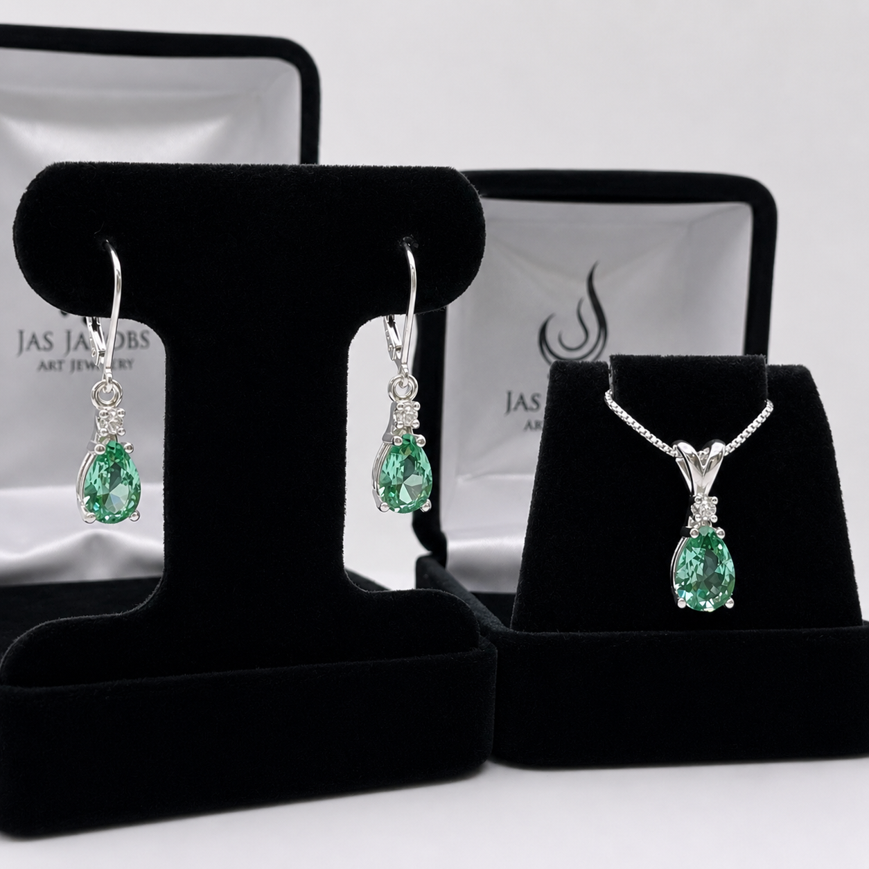 5.24 CTW Mint Green Spinel & Diamond Necklace & Leverback Earrings Set