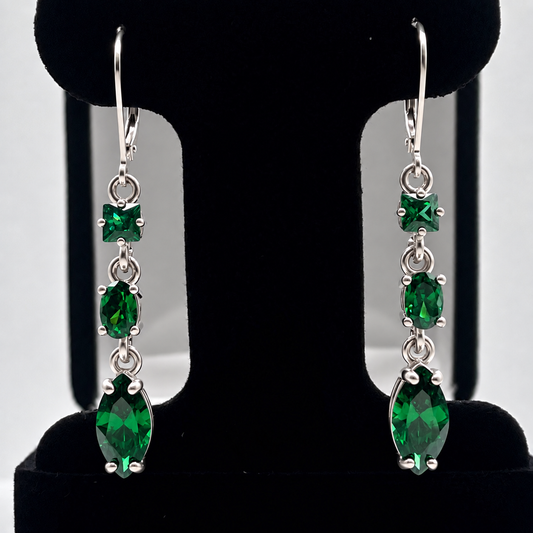 4.4ctw Multi Cut Emerald Art Deco Drop Earrings
