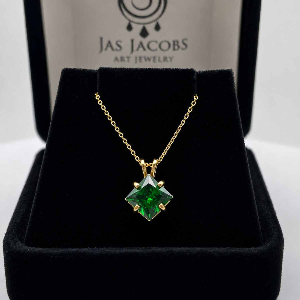 1 Ct Princess Cut Simulated Emerald Solitaire Pendant Necklace