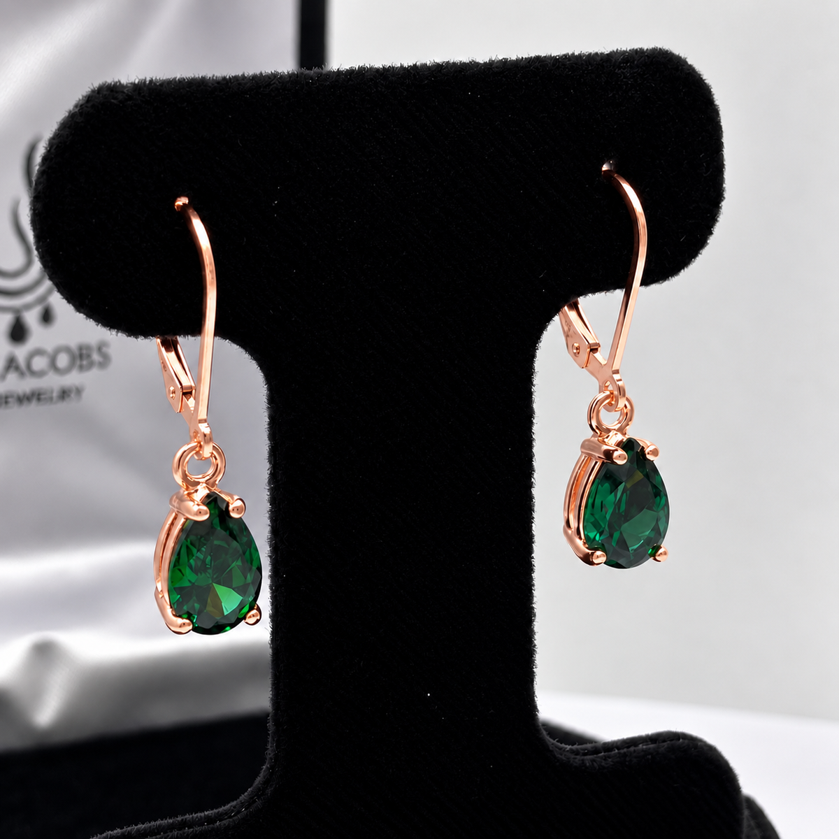 3ctw Pear Cut Emerald Drop Earrings | Solid Gold