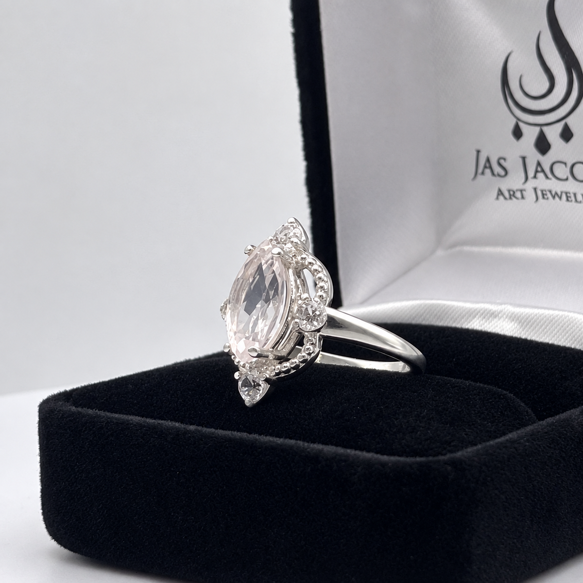2.5ctw Marquise Rose Quartz & White Sapphire Navette Ring