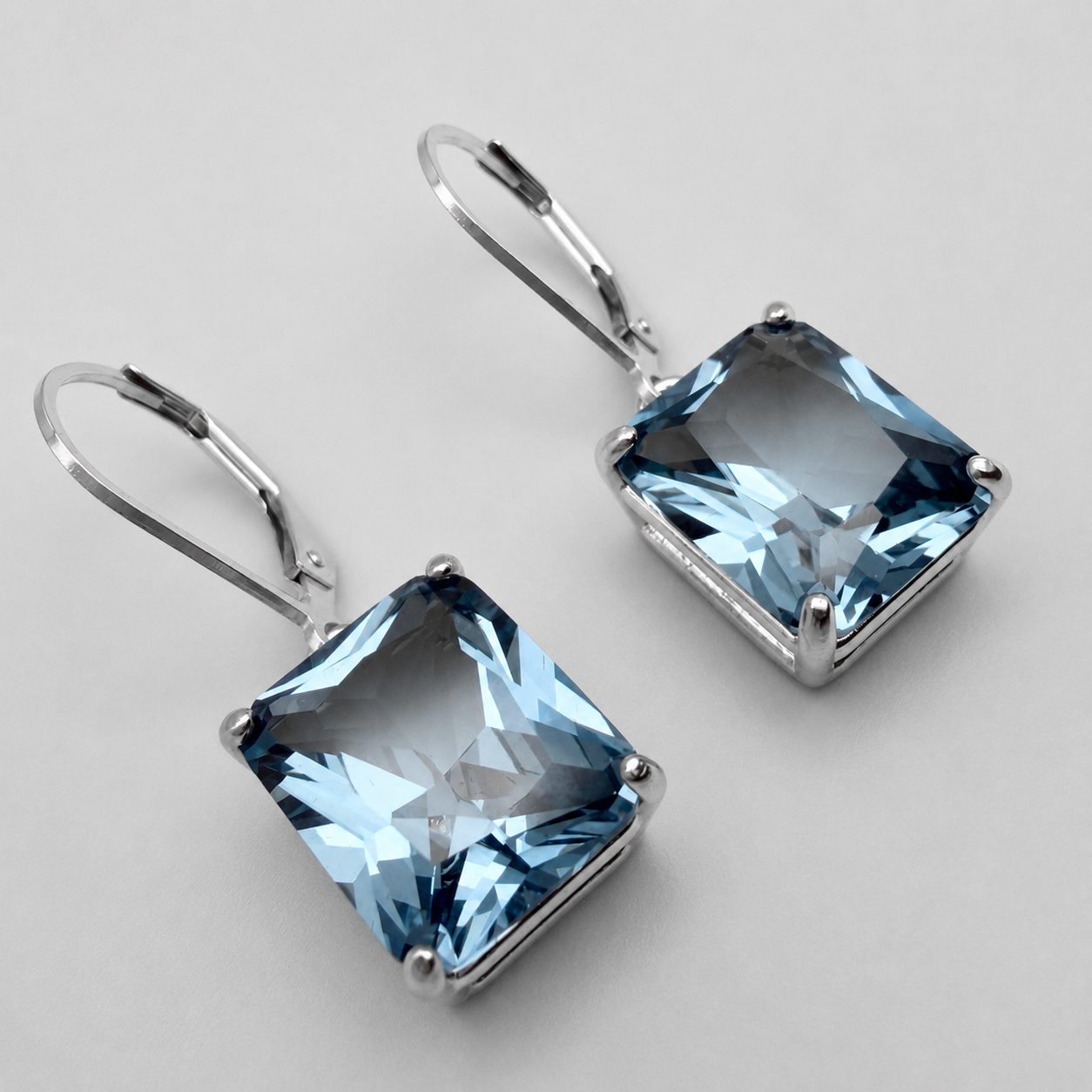12ctw Emerald Cut Blue Spinel Earrings | Statement Dangle Earrings | Blue Gemstone Leverback Earrings