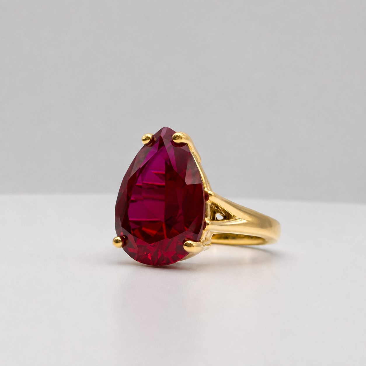 7.5ct Pear Cut Ruby Cathedral Solitaire Ring