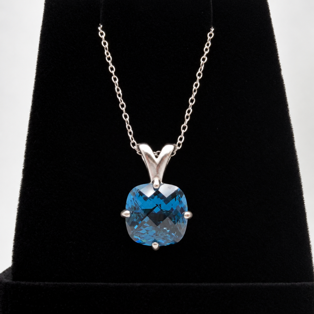 4ct London Blue Spinel Cushion Cut Pendant Necklace