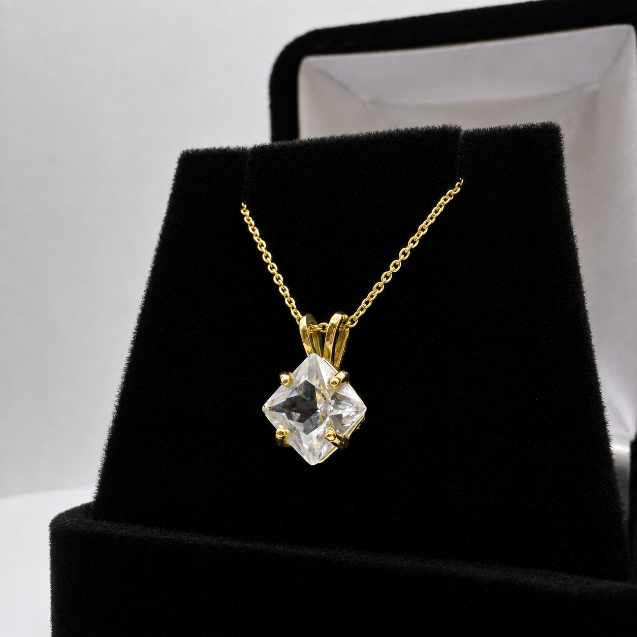 1.2 Ct Princess Cut White Sapphire Solitaire Pendant Necklace