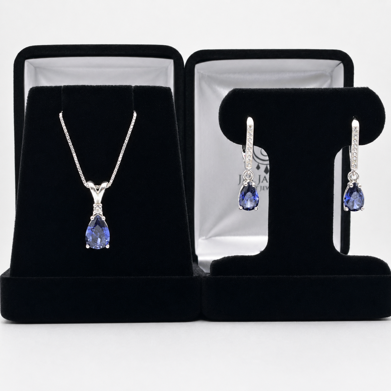 Pear Cut Tanzanite Necklace & Earrings Set | White Sapphire Accents