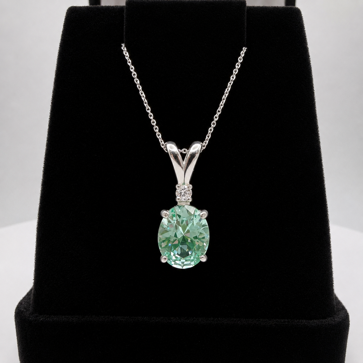 3ct Oval Mint Green Spinel & White Sapphire Pendant Necklace