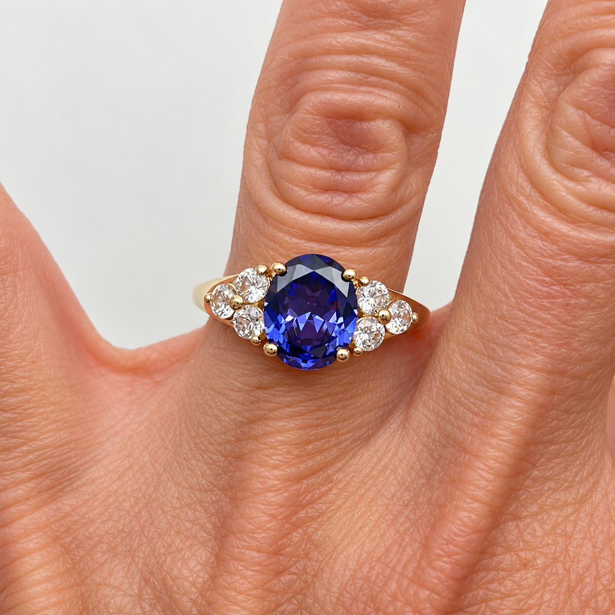 4ctw Oval Tanzanite & White Sapphire Gold Ring