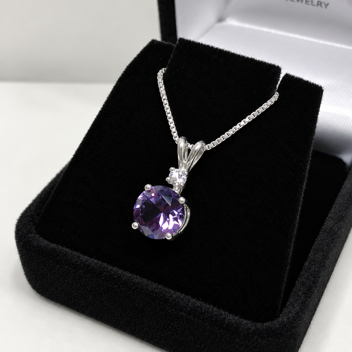 2ct Round Alexandrite & White Sapphire Pendant Necklace