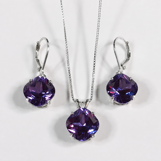 15ctw Cushion Cut Alexandrite Necklace & Earrings Set
