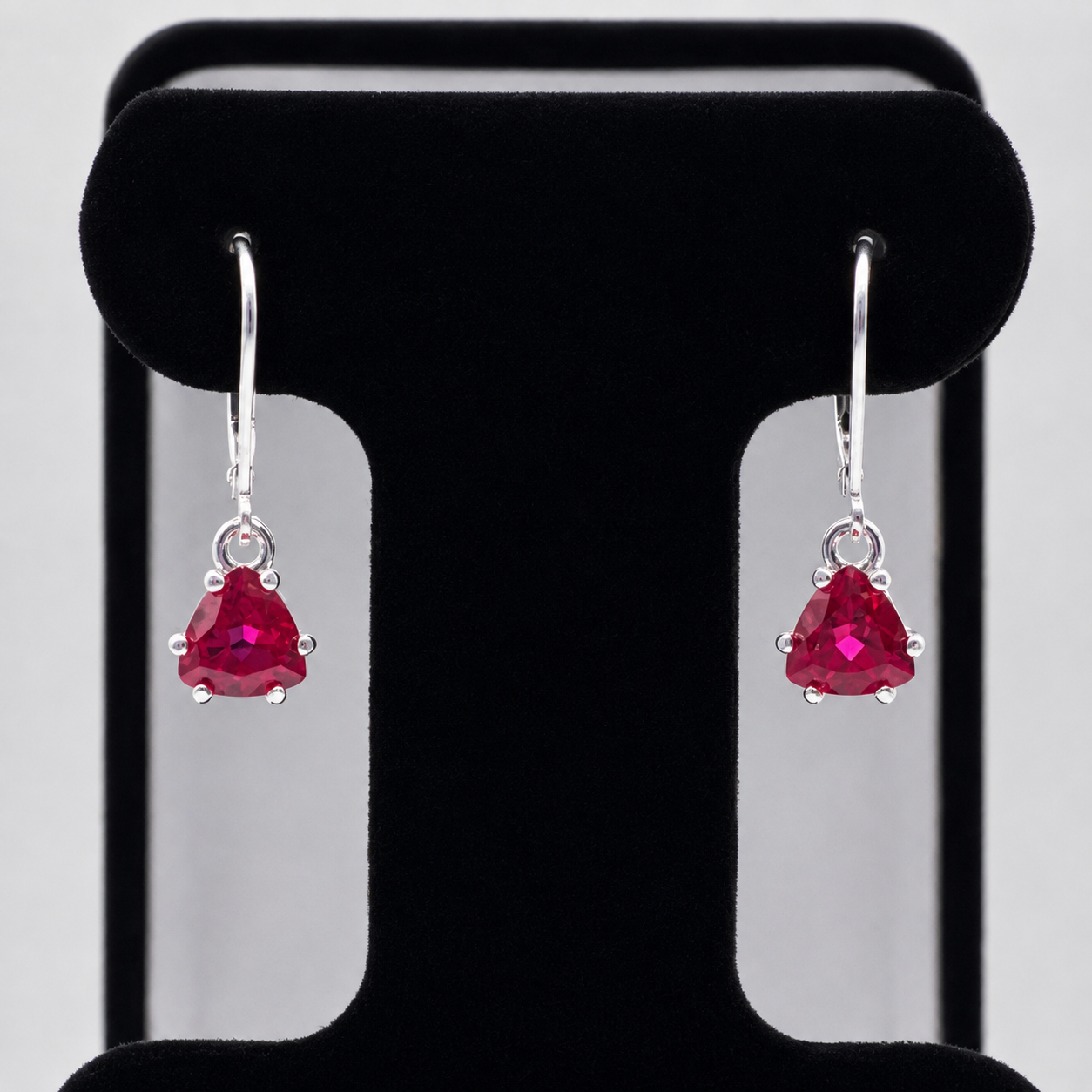 3.3ctw Trillion Cut Ruby Dangle Earrings